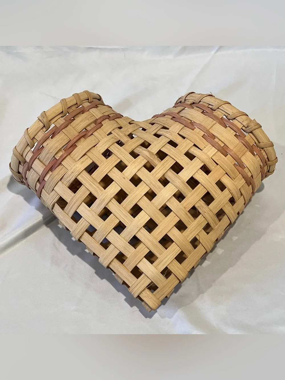 Vintage Woven Heart Wall Basket Double Pocket Cottagecore Decor